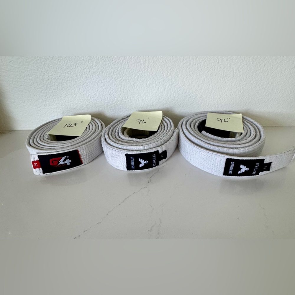 BJJ White Martial Arts Belts. Size 96, 96, 103